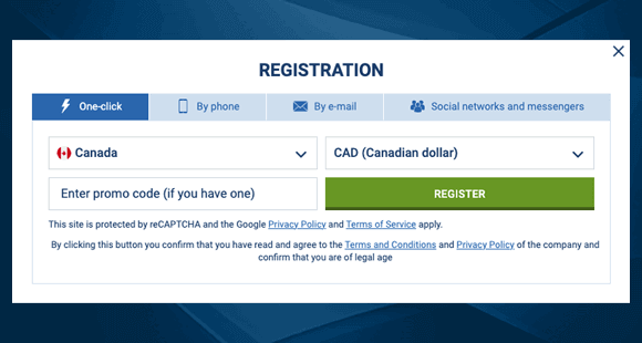 1xBet Registration Form