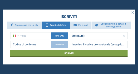 Modulo di registrazione 1xBet