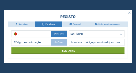 Formulário de registo 1xBet