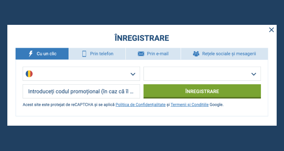 Formular de înregistrare 1xBet